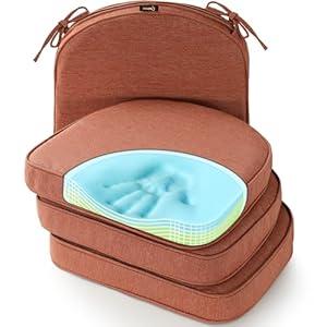 SUNROX Gel Memory Foam Chair Cushions, FadeShield Water-, Stain-Resistant Durable Reversible Seat Cushion Pads with Ties for Indoor/ Outdoor Kitchen Dining Office 17"x16" Set of 4, Terracotta