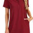 Rooscier Women's Button Down Collared Neck Side Pockets Short Sleeves Casual Mini Dress (Medium)