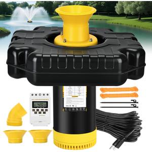 Pond Fountain Aerator, 1HP 110V 750W 15000 GPH Floating Aerating Fountain Pump with 100 FT Power Cord, Timer, 2 x 100 FT Traction Rope, Powerful Lake Pond Aerator for Larger Ponds, Lakes