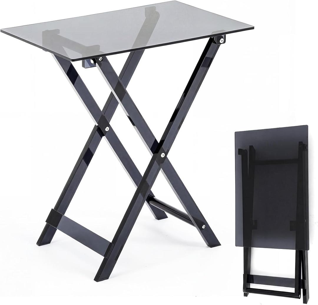 Namalu Acrylic Foldable TV Dinner Table Clear Small Folding Tray Space Saving for Eating Snack Coffee Bed Desk Living Room Kitchen Furniture Easy Assembly (No Edge,20.4 * 18.6 * 12inch,Black)