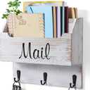 DRASTAR Mail Organizer Wall Mounted, Wooden Mail & Key Holder for Wall, Hanging Mail Organizer, Retro White Mail Basket for Home Office