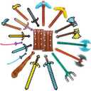 Fun 20 Pack Inflatable Weapons Toys Set Blow Up Pirate Pixel, Sword Knife Blade Hatchet Axe Shield Hoe Trident Pickaxe Shovel Caveman Stick Kid Party Favor Lumberjack Cheering Prop