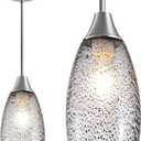 EDISHINE Pendant Light Fixture, Handcrafted Art Glass Hanging Light, Hardwired Ceiling Light with Grey Seed Glass Shade, Adjustable Brushed Nickel Rods, E26 Base, Pendant Lamp for Kitchen Bathroom Bar