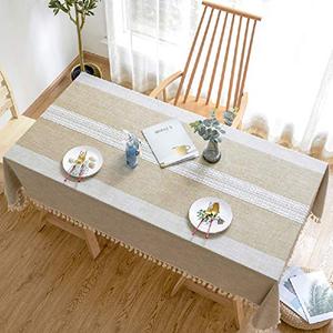 Vonabem Table Cloth Tassel Cotton Linen Table Cover for Kitchen Dinning Wrinkle Free Table Cloths Rectangle/Oblong (58''x102'', 8-10 Seats, Brown)