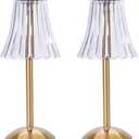 HEQET Cordless Table Lamps for Home,Table,Dining Room, Gold Rechargeable Lamps, USB Charge 12'' Tall LED Brass Portable Outdoor Indoor Table Lamp with Built-in Dimmer (Pack2 Gold Flower Lamp)