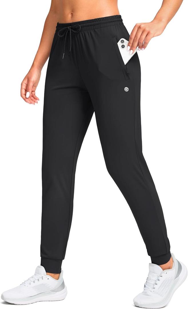 G Gradual Women's Joggers Pants with Zipper Pockets Tapered Running Sweatpants for Women Lounge, Jogging (Medium, Black)