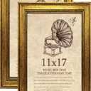 11x17 Picture Frame with Real Glass set of 2-Vintage Frames - Antique Style Frames for Wall - Ornate Frame for Rustic Gold Office or Home Decor Display Family Friends Wedding Gift, 11x17in