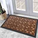 Bulijojo Outdoor Indoor Entrance Doormats,Durable Heavy Duty Welcome Mat,Thick Absorbent Natural Rubber Non Slip Mat,Easy Clean Entryway Rug 17"x30" Geometric Brown Size: 1ft5" x 2ft6"