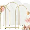 Arch Backdrop Stand and Cover Set 7.2FT/6.6FT/6FT, Gold Wedding Arch Frame with White Arch Cover Stretchy Spandex Wrinkle-Resistant, Wedding Arches for Ceremony Birthday Party Baby Shower