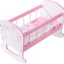 Kiddie Play Baby Doll Crib Wooden Rocking Cradle Bed for 18” Doll, Small, Measures: 19" L x 12" W x 13" H