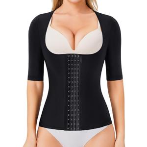 Gotoly Women Waist Trainer Corset Tummy Control Shapewear Upper Arm Shaper Post Surgical Slimmer Compression Tops (Medium, Black Short Sleeve)