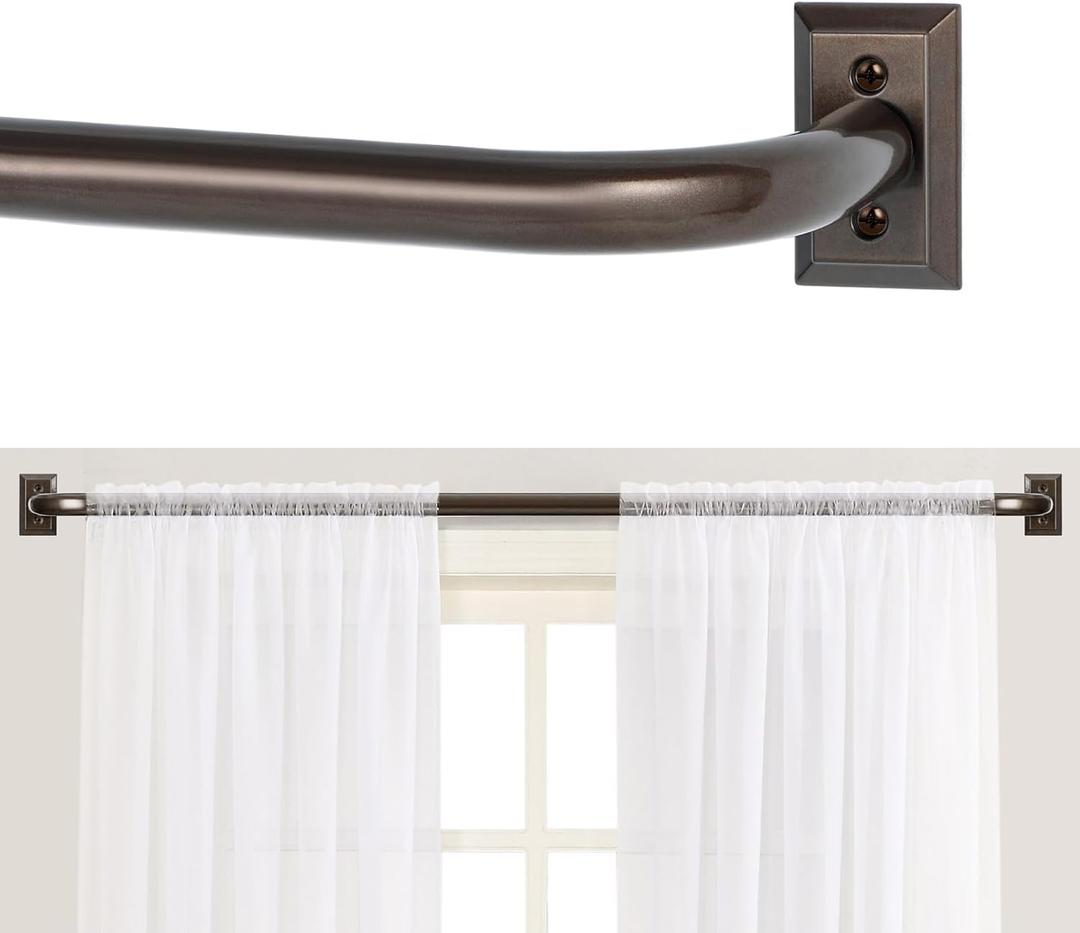 TANGWIN Bronze Wrap Around Curtain Rods 28 to 60 Inch:Blackout Heavy Duty Adjustable Window Curtain Rod for Bedroom Kitchen,Modern Decorative Curved French Metal Single Drapery Rod Easy Install,Brown