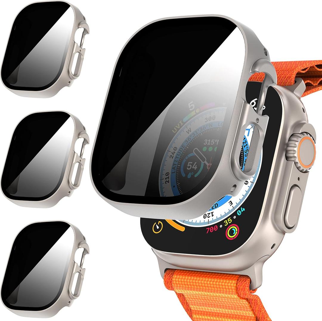 Suoman 3-Pack for Apple Watch Ultra 3/2/1 49mm Privacy Screen Protector Case, [Anti-Peeping] Ultra-Thin Tempered Glass Case Cover for iWatch Ultra 49mm 3/2/1
