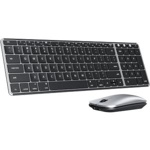 seenda Bluetooth Keyboard and Mouse Combo for Mac, SKM64-2 Rechargeable Silent Wireless Keyboard Mouse Compact Slim, 3 Multi-Device Connection, Compatible for Mac MacBook Pro/Air iPad, Black Silver