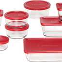 Anchor Hocking Classic Glass Food Storage Containers with Lids, Red, 14-Piece Set