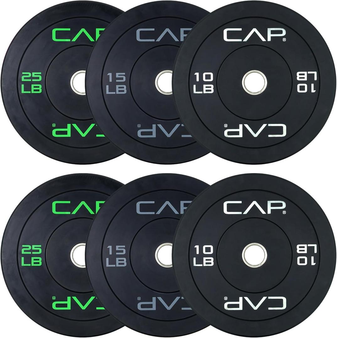 CAP 2-inch Olympic Bumper Plate Weight Set | 100-370 lbs | Multiple Colors | Storage Rack Optional