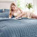 CozyLux King Size Comforter Set Grayish Blue Seersucker 7 Pieces Bed in a Bag King Comforter Set with Sheets, Dusty Blue Luxury Bedding Set with Down Alternative Comforter, Sheets, Pillowcases & Shams