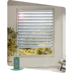 Yoolax Motorized Zebra Blinds, Electric Zebra Shades for Indoor Windows, Motorized Shades Light Control Horizontal, Automatic Window Shades for Bedroom Office Kitchen (80% Shading Grey, 34" x 72")