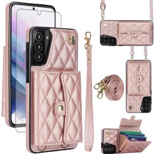 Asuwish Phone Case for Samsung Galaxy S21 Plus S21+ 5G Wallet Cover with Stand RFID Credit Card Holder Strap Lanyard Leather Cell Accessories S21+5G S21plus 21S + S 21 21+ G5 Women Girls Rose Gold