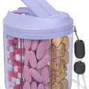 Pill Dispenser with 7 Large Compartments, 4.4" H x 3.6" Dia Pill Bottle Organizer for Travel, Supplement Organizer with Anti-Mixing Design, BPA-Free Pill Container with 20 Pcs Labels, Purple