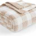 Snuggle Sac Checkered Throw Blanket for Couch, Super Soft Cozy Warm Knit Netural Decorative Fluffy Blankets, Reversible Buffalo Plaid Microfiber Throws for Sofa Bed, Plaid Beige, 50x60 Inches