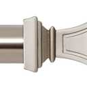 Ivilon Decorative Window Curtain Rod - Carved Square Finials, 1 1/8 in Rod, 48 to 86 in. Satin Nickel