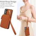 Phone Case for Samsung Galaxy S21 FE 5G Wallet Cell Cover with Tempered Glass Screen Protector Wrist Crossbody Strap RFID Blocking Card Holder Slot S 21 EF S21FE5G UW S21FE 21S G5 6.4 inch Women Brown