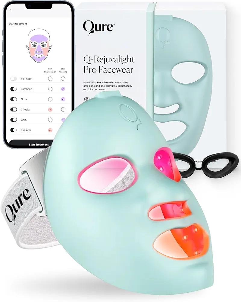Qure Red Light Therapy for Face - LED Mask with 5 Lighting Modes for Anti-Aging, Acne, Wrinkles and Dark Spots, 3 Minute Wireless Daily Treatments, Smart Control