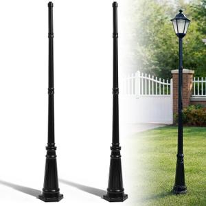 LEIFIDE 2 Sets Vintage Outdoor Light Post and Cap Base 77" Heavy Duty Cast Aluminum Outdoor Lamp Post for Garden Patio Yard Pathway Parking Driveway Home Lawn, Black, 77 inches , 10 1/4 inches