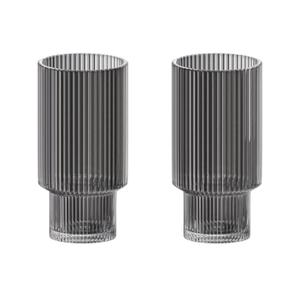 American Atelier Vintage Art Deco Fluted Drinking Glasses | Set of 2 | 11 oz | Modern Kitchen Glassware Set | Unique Cups for Weddings, Cocktails or Bar | Ribbed Glass Cup for Water