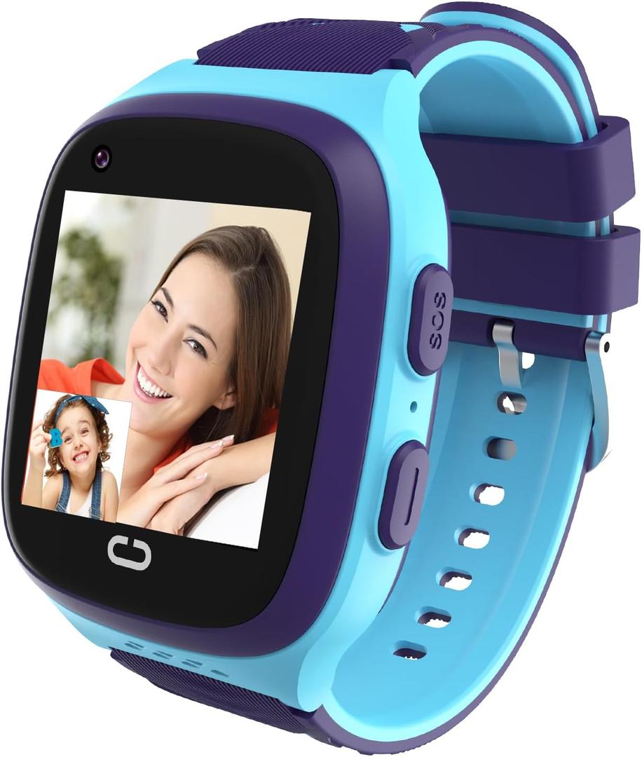 4G Kids Smart Watch GPS Tracker - Smartwatch with Two Way Call Video Calling 7 Puzzle Games Voice Chat SOS School Mode Pedometer Geo-Fence Touch Screen Alarm Clock Smartwatches for Boys Girls (Blue)