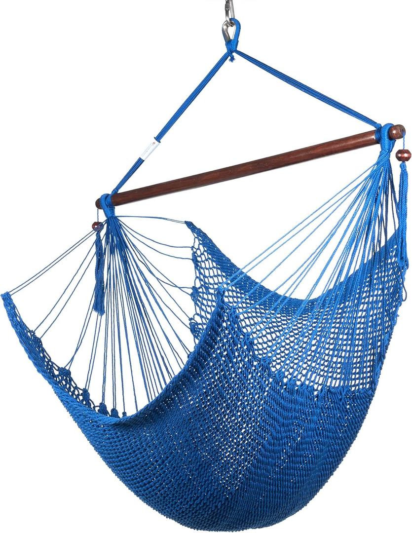 Caribbean Hammock Chair with Footrest - 40 inch - Soft-Spun Polyester - (Dark Blue)