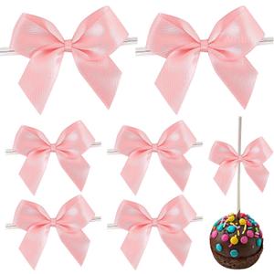 AIMUDI Baby Pink Satin Bows 2" Satin Bow for Gift Wrapping Small Bows with Twist Ties Premade Ribbon Bow for Crafts Cake Pop Treat Bags Wedding Bridal Shower Birthday Party Easter Decoration, 50 PCs