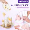 VOOWO Baby Bottle Brush & Drying Rack, Travel Bottle Cleaner Kit, Silicone Nipple & Straw Cleaner (White)