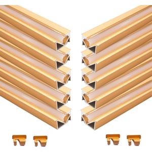 10 Pack 3.3ft/1 Meter Invisible Recessed YW-Shape LED Aluminum Channel System with Milky Cover& End Caps, Suitable for 6mm LED Strip Light Installations (Gold, 10 Pack)