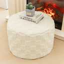 Round Pouf Ottoman Boho Poof Home Decor Floor Pouffe Ottoman Foot Rest for Couch Sofa Bean Bag Chairs Living Room Bedroom 20 x 20 x 14 Inches Ivory Checkered Pouf with Filler