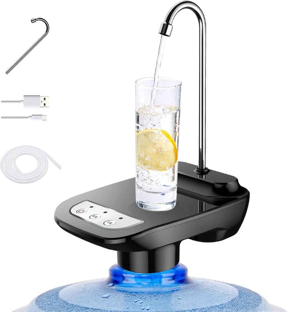5 Gallon Water Dispenser Pump -Drinking Water Dispenser Pump-3.8-18.9L Water Bottles -USB Rechargeable Automatic Electric-2 Switch Control -Home, Kitchen, Office, Camping -Black