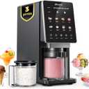 Alcarin Ice Cream Maker with 3 Pints(Not Freezer) Homemade Slushie Gelato Yogurt Sorbet Frozen Treat Machine 10 Pre-set Program Respin & Mix-in