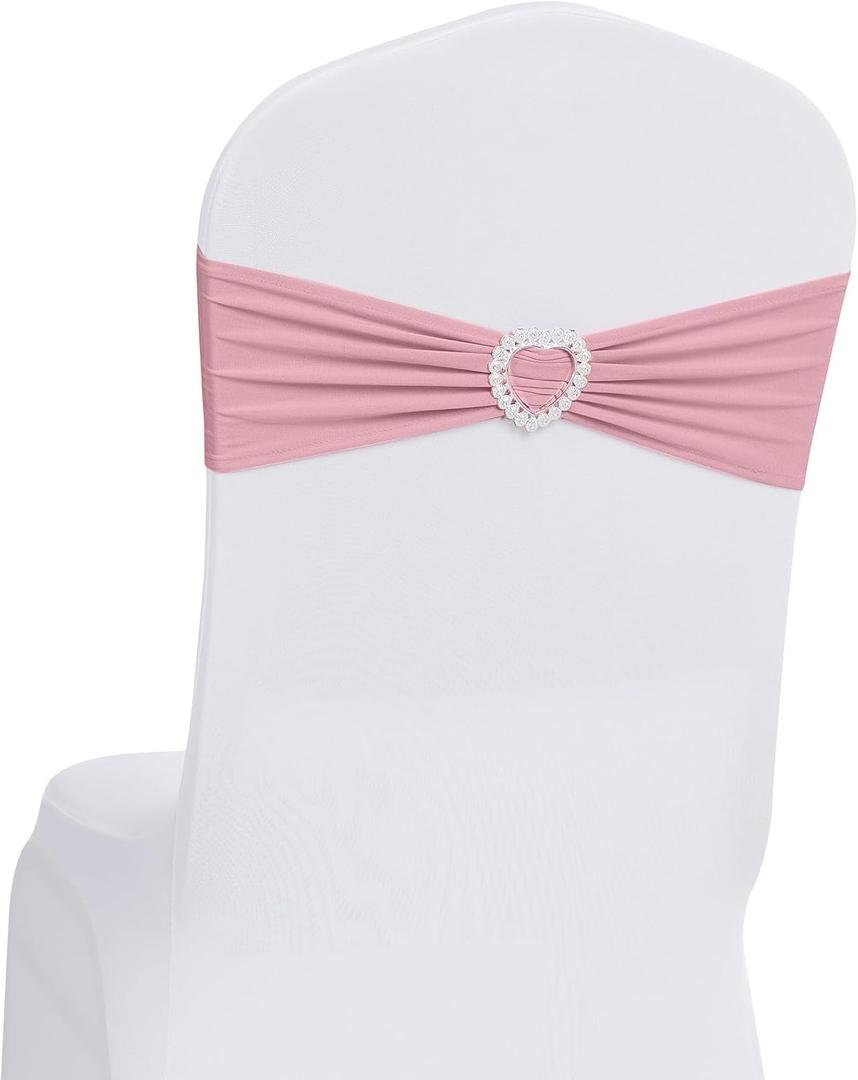 Pack of 60 Spandex Chair Sashes Bows Stretch Chair Cover Band with Buckle Slider Universal Elastic Ties for Wedding Banquet Party Event Decorations (Dusty Pink)