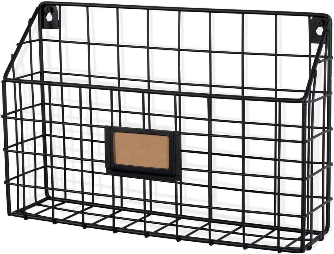 Wall35 Rivista File Holder Home Office Desk Organizer, Wall Mounted Wide Chicken Wire Mail Organizer and Magazine Holder, Metal, Black