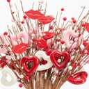 DN DECONATION Valentine's Day Gifts Valentines Day Decorations 6Pcs Pink Red Heart Shaped Berry Picks, Artificial Flowers Floral Arrangement Stems for Valentines Day Wedding Gifts Home Decor