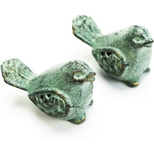 Sungmor Cast Iron Desktop Ornament - Graceful Hollow-Carved Birds Sculpture Home Decoration - Decorative & Lovely Animal Figurine Indoor Outdoor Statues - 2PC Pack & Green Color