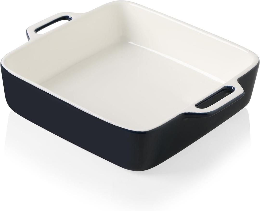Sweejar 8x8 Baking Pan,Ceramic Casserole Dishes for Oven with Double Handles2 QT Square Cake Baking Dish for Brownie,Lasagna,Casseroles,Family Dinner (Navy)