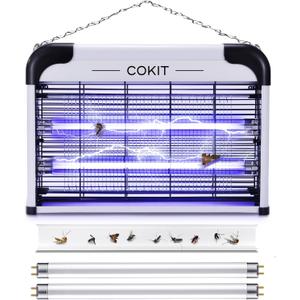 Bug Zapper Indoor 20W Electric Insect Killer with Bug Collection Tray, Fly and Mosquito Killer for Home, Kitchen, Garage, Patio, Includes 2 Extra Replacement Bulbs