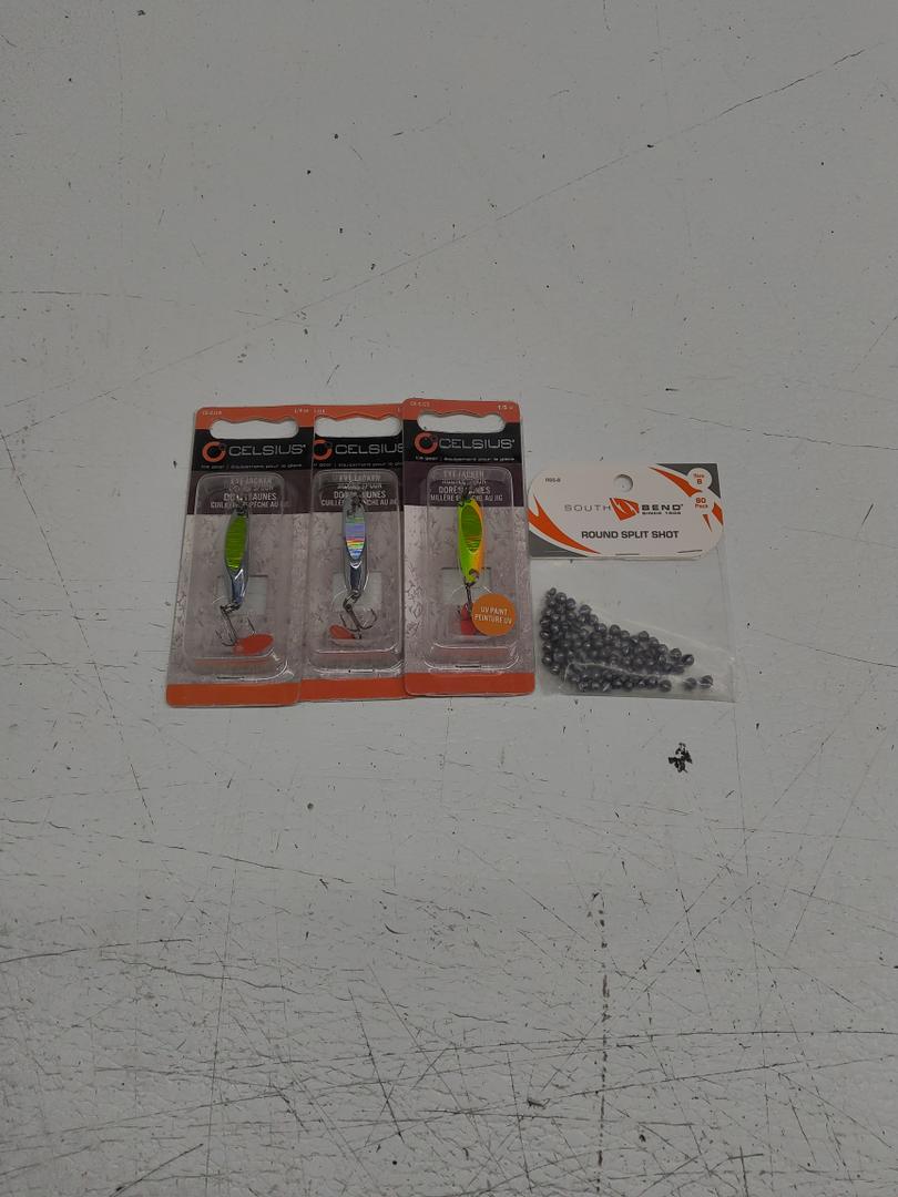 Celsius Fishing Gear 4 Pack (Eye Jackers 3 Pcs, Round Split Shot 80 Pcs)  