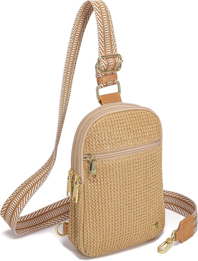 Haytijoe Straw Bag Summer Small Sling Bag RFID Blocking Crossbody Bags for Women Beach Bags Fanny Packs, Khaki