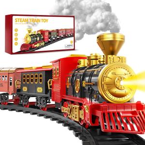 Train Set for Kids 3-5 4-7, Classic Electric Train Toys Set with Locomotive Engine, Lights & Sound Spray, Tracks for Christmas Tree, Toy Train Set for 3 4 5 6 Years Old Kids Boys Girls