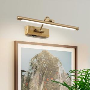 Wireless Picture Lights for Wall Battery Operated Brass Art Light for Paintings with Remote 3CCT Dimmable Potrait Lighting Rotatable Display Lighting 16" Rechargeable Wall Lamp for Frame Dartboard