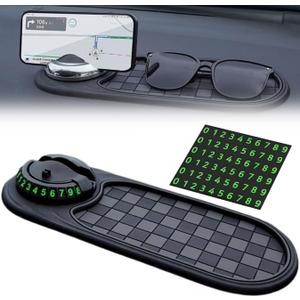Multifunction Car Anti-Slip Mat,Car Anti Slip Mat Phone Holder,Rotatable Anti Skid Car Dashboard Pad with Temporary Parking Numbe and Large Pad for Phones Sunglasses Keys Gadgets (C2)