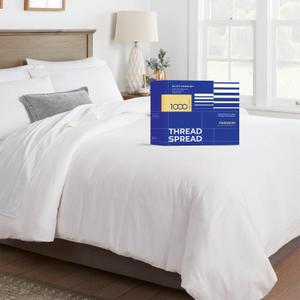THREAD SPREAD Queen/Full Duvet Cover, 1000 Thread Count Sateen 1 Piece Egyptian Cotton Quality Duvet Cover, 100% Pure Cotton Comforter Cover, Zipper Closure, 7 Corner Ties - (White)